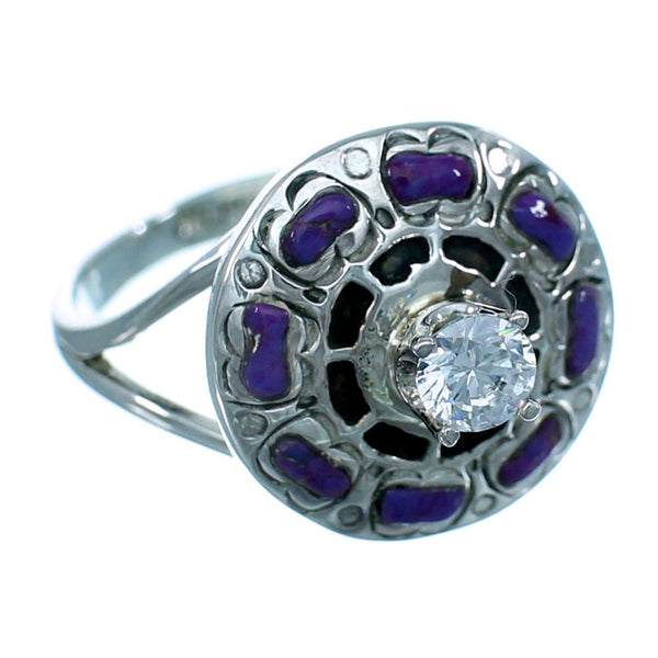 Magenta Turquoise Inlay Cubic Zirconia Sterling Silver Ring Size 6-3/4 LX113252